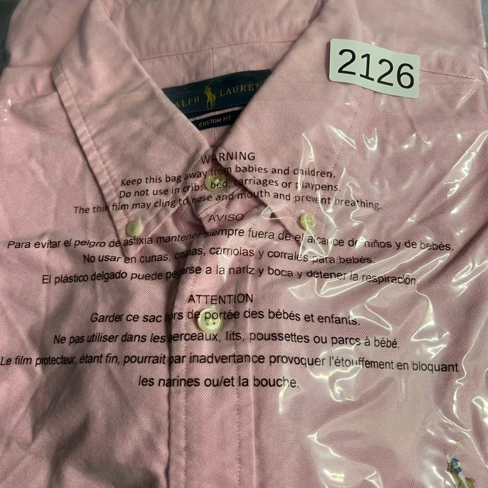 Ralph Lauren Mens Custom Fit Oxford Button Down Shirt Pink Long Sleeve Large
